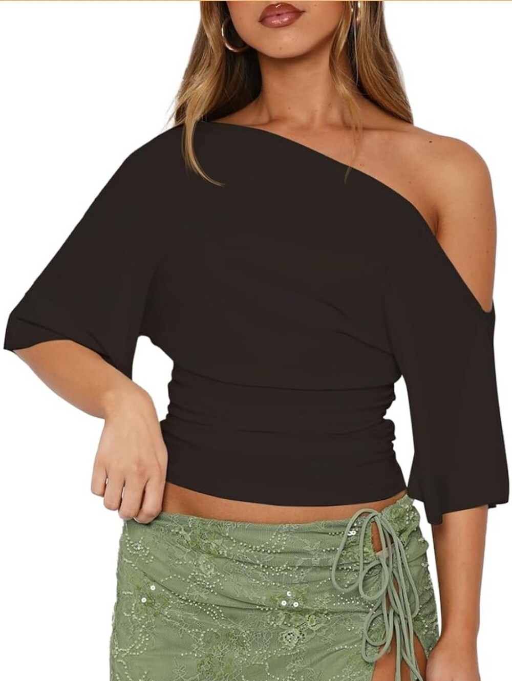 One-Shoulder Black Crop Top